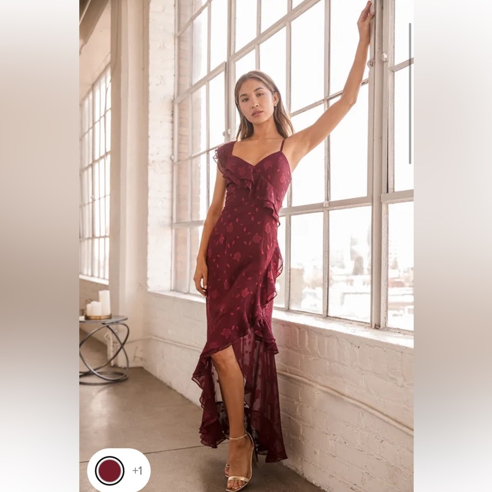 Lulus Burgundy Ruffled Maxi Dress